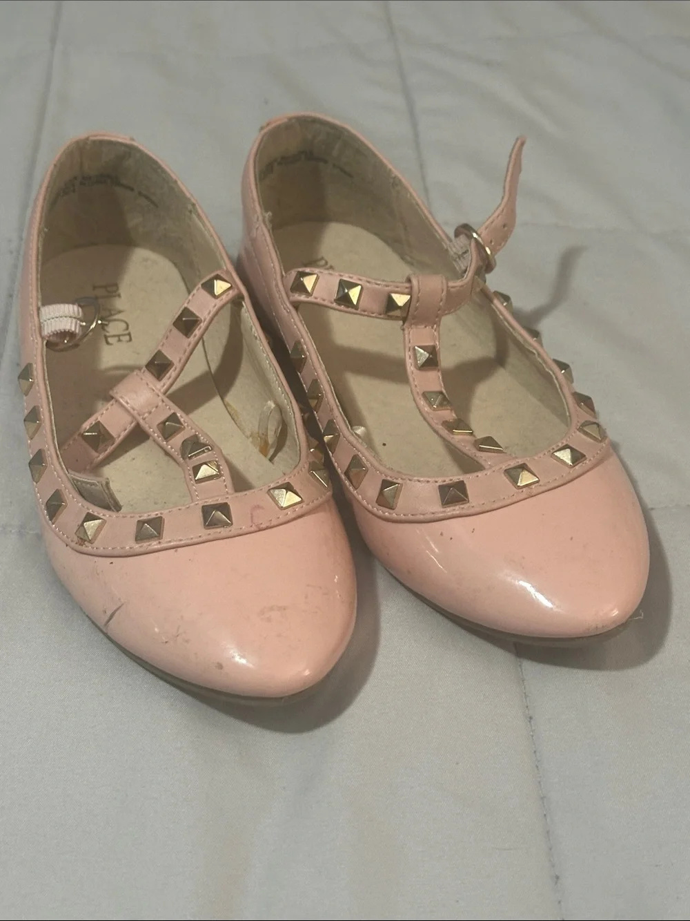 Place Pink Patent T-Strap Studded Flats for Kids